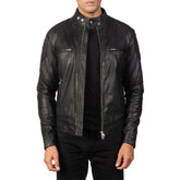 Natis Black Leather Biker Jacket
